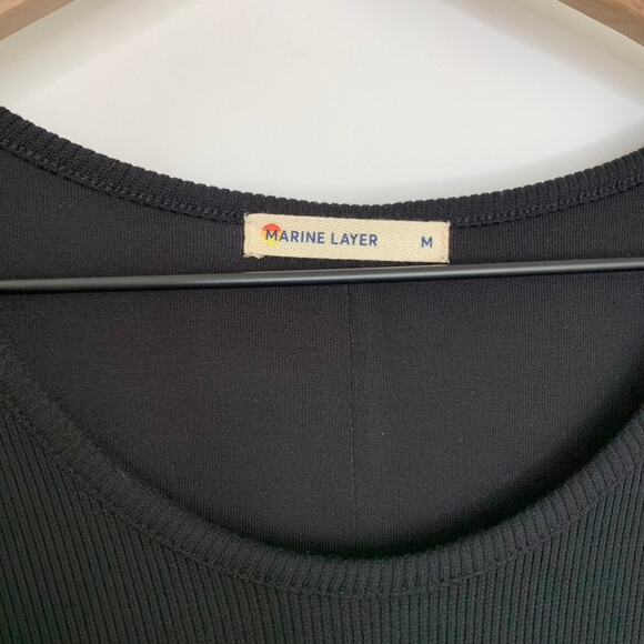 Marine Layer Lexi Rib Long Sleeve Midi Dress Black Womens Medium - Picture 11 of 13